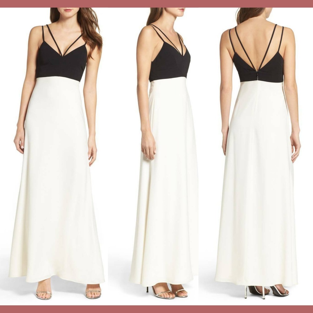 NWD Jill Jill Stuart[ 10] Strappy V‎ neck Colorblock Gown Black/Ivory #M664